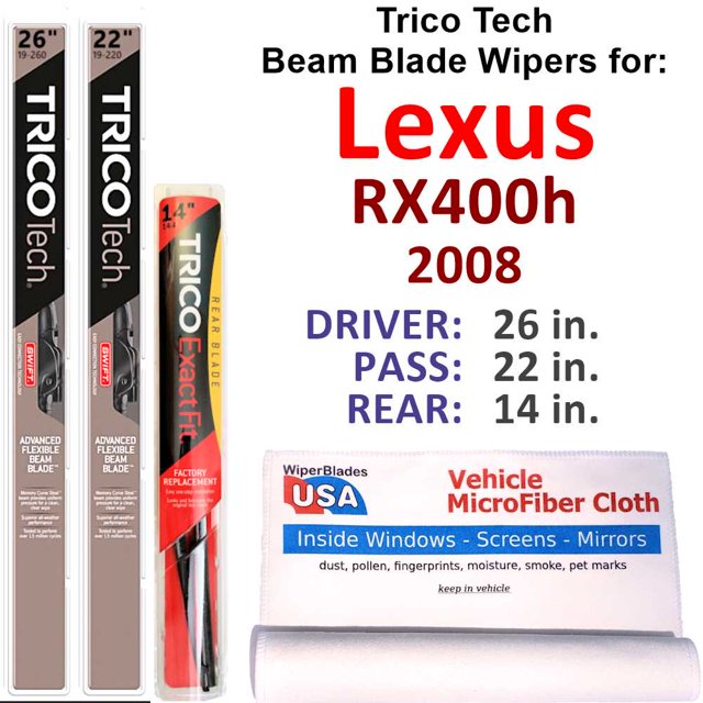 2008 Lexus RX400h Beam Blade Wipers (Set of 3) w/Rear Wiper