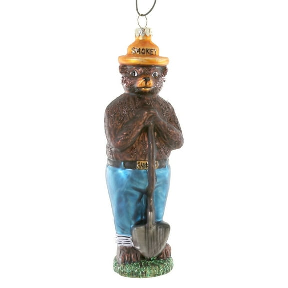 SMOKEY BEAR Holding Shovel Glass Christmas Ornament by Cody Foster