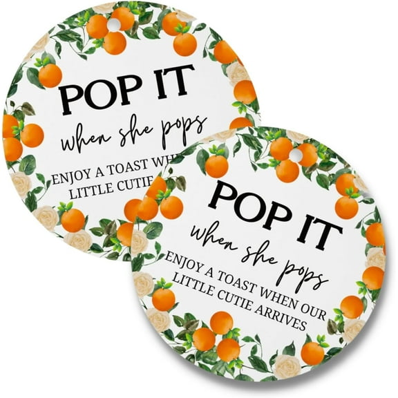 Orange Pop It When She Pops Cutie Mini Champagne Bottle Tags  30 pk 2.5 Hang Circles with Hole for Gender Reveal Baby Shower Party Favor Sprinkle Labels Stickers