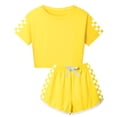 thumbnail image 3 of Grblisyd Short Sets for Girls Plaid Print T-Shirt and Shorts Set Loose Soft Summer Outfits Athletic Clothing Sets Yellow 3-4Y, 3 of 4
