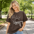 thumbnail image 3 of Minimalist Ocean Sunset Comfort Colors Shirt, Beach Wave Line Art Graphic Tee, Coastal Vacation Gift for Women, 3 of 6