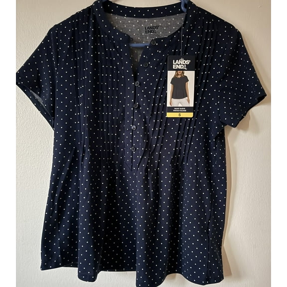 Lands' End Women's Short Sleeve Pintuck Blouse, Navy