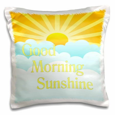 3dRose Image of Good Morning Sunshine Cartoon Sun And Clouds - Pillow Case, 16 by (Good Morning Best Images Hd)