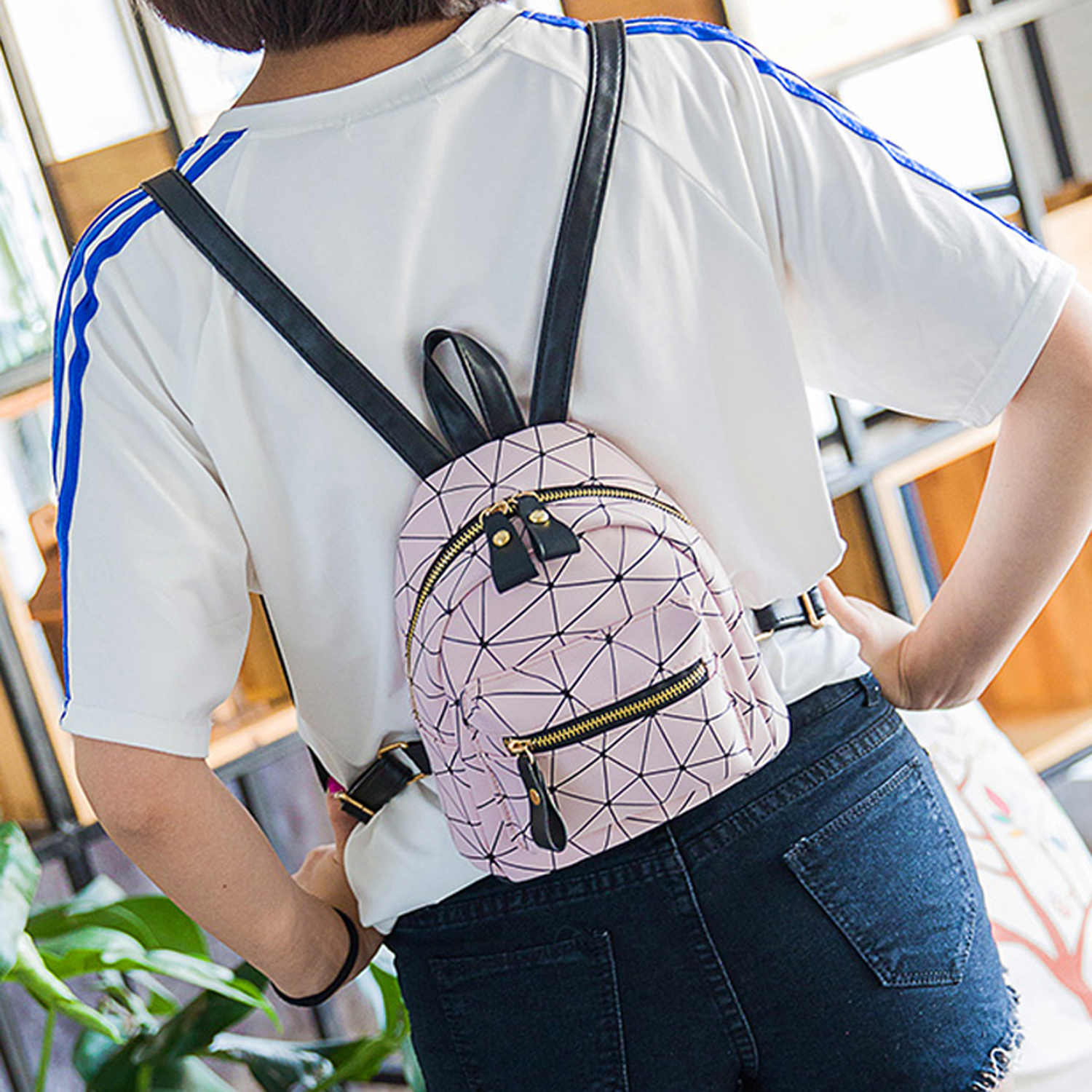Bebiullo Mini Leather Backpack, Small Geometric Backpack for Women Waterproof Shoulder Bag for Teen Girls School Bag Travel Bag - image 3 of 6