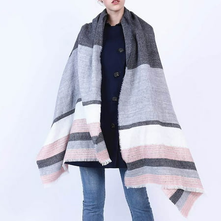 

Honeeladyy Clearance under 10$ Women Color Stitching Stripe Pashmina Winter Scarf Warm Tassel Shawl Collar