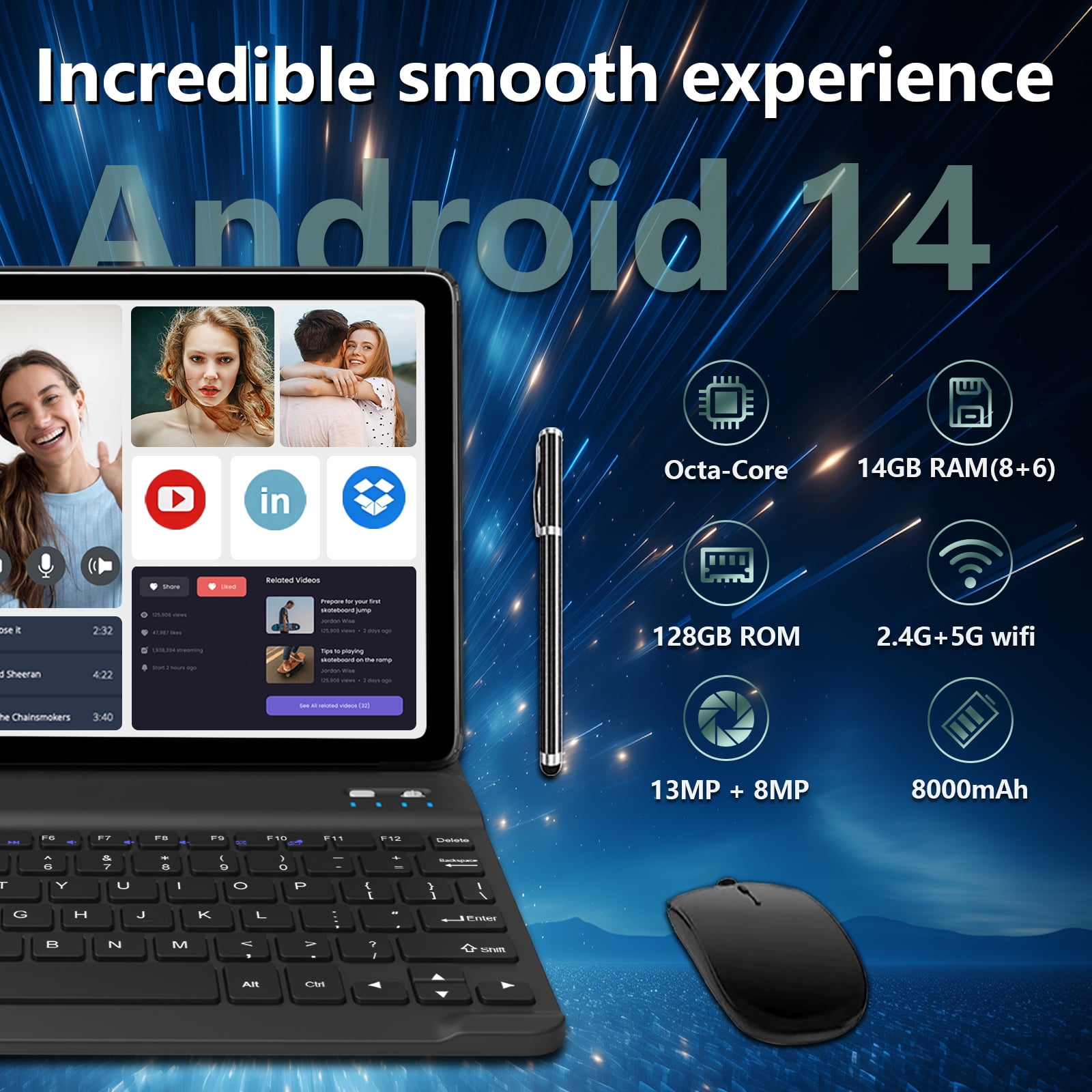 Android Tablet, 10.1 Inch Android Tablet with 14GB RAM+128GB ROM+
