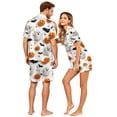thumbnail image 4 of IYYVV Halloween Couple Matching Pajama Set Aesthetic Ghost Face Silk Satin Sleepwear Short Sleeve Button Down 2 Pieces Loungewear White S, 4 of 5