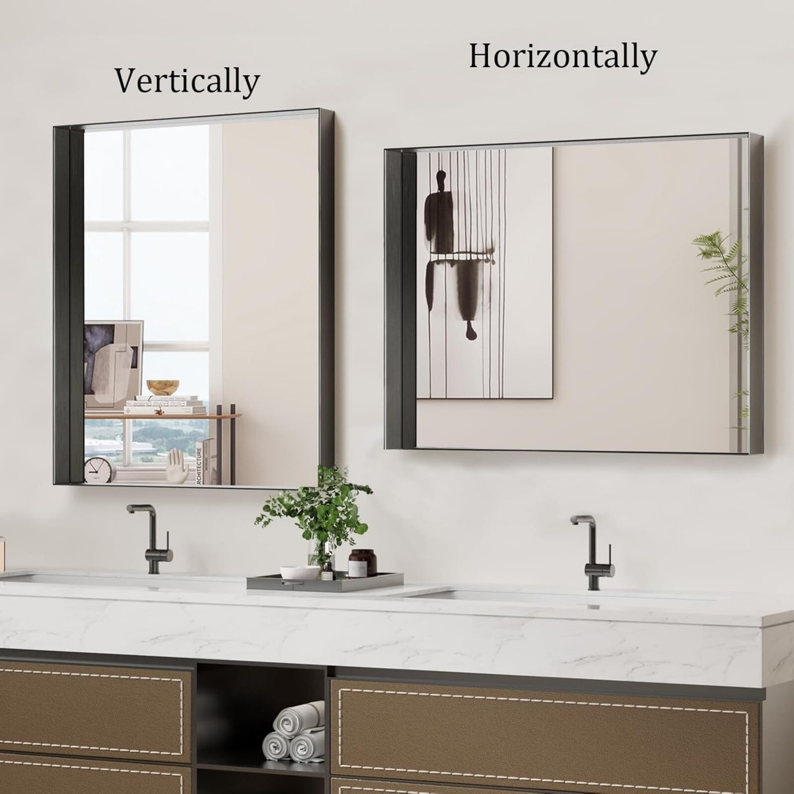 AUROMIR 30"x20" Rectangle Bathroom Mirror Vanity Wall Mirror With Deep Frame, Black