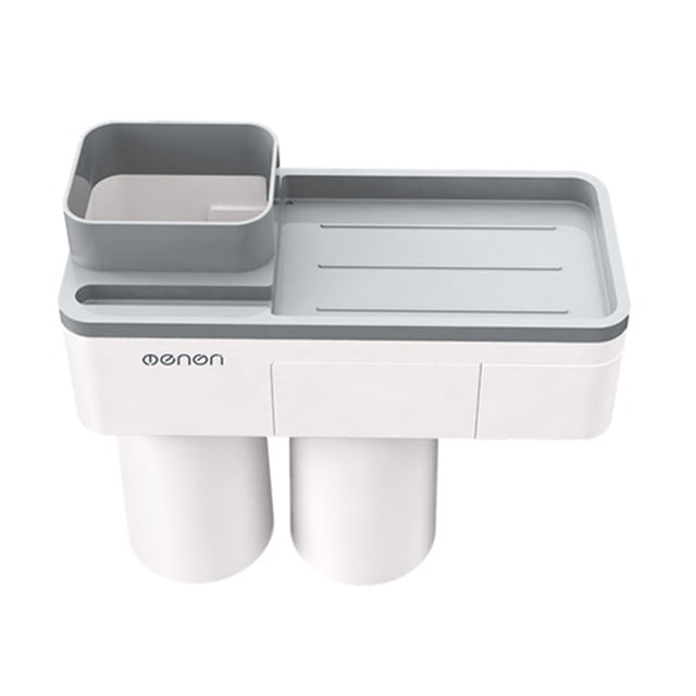 Taza de adsorción Cepillo de dientes Soporte para pasta de dientes Baño familiar Baño sin perforaciones Soporte para cepillo de dientes para teléfono, gris, 2 tazas seitruly HA2692-01B