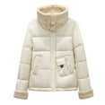 thumbnail image 3 of Women's New Fashion Short Puffer Jacket, Korean Style Loose Fit Winter Coat with Large Fur Collar, Thicken Warm Quilted Outerwear for Daily Use, Comfortable Casual Jacket Beige L, 3 of 9
