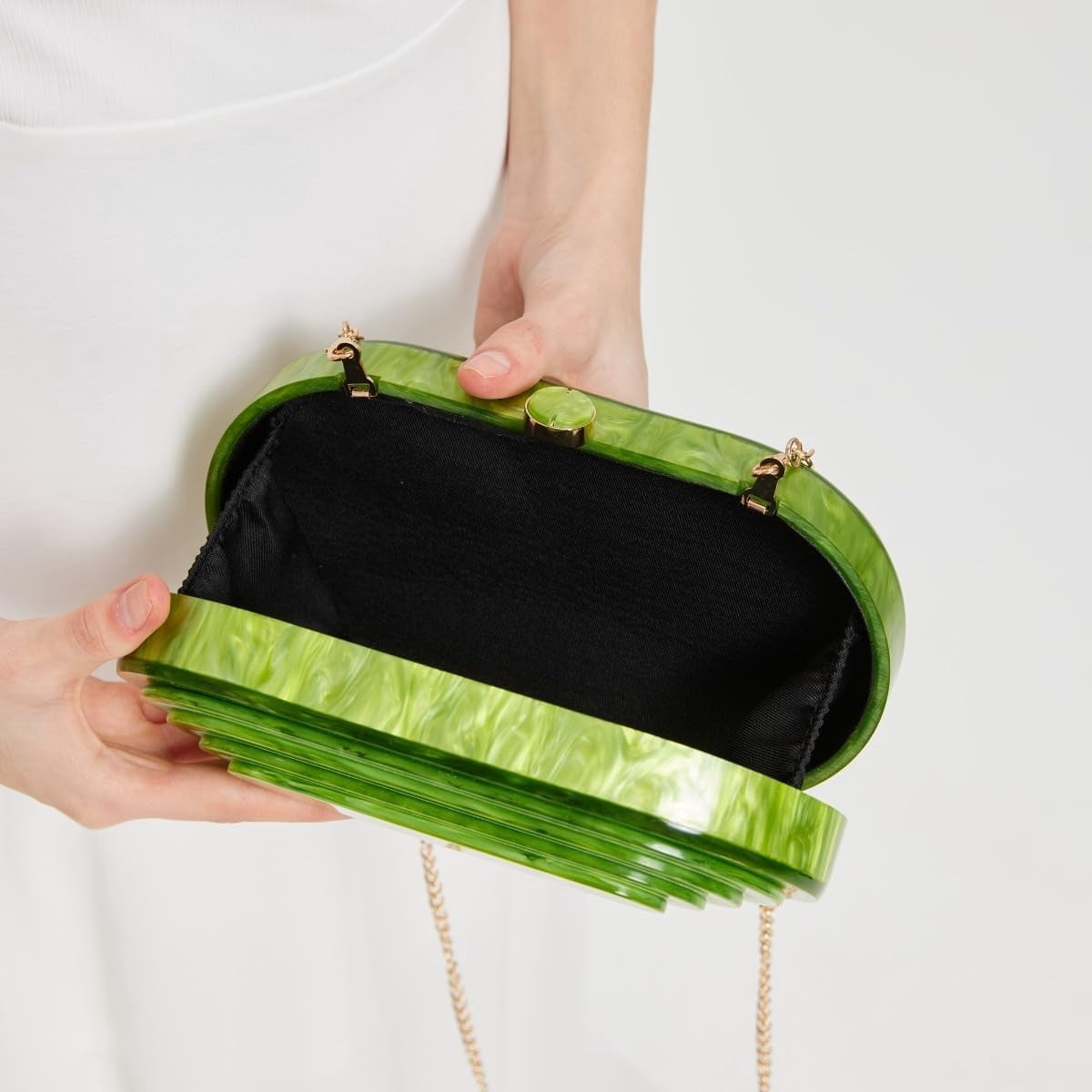 Kwuty Acrylic Evening Clutch Bag for Women Shell Shape Shoulder Crossbody Bag Glitter Marble Purse Handbag