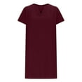 thumbnail image 7 of Dezsed Women's Cotton Linen T Shirt Dress Casual Short Sleeve Knee-Long Dress V Neck Summer Beach Dress with Pockets Wine 5XL, 7 of 7