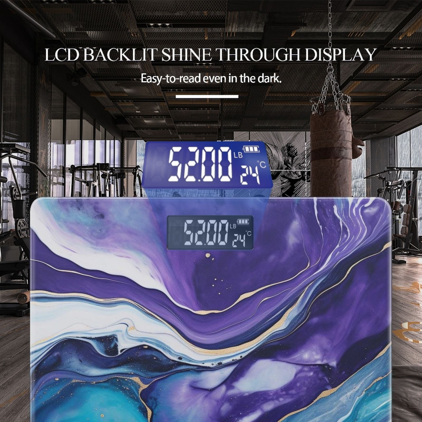 High Precision Body Weight Scale Smart Bathroom Scales with Large LCD Display(400lbs),Decorative for Bedroom-Abstract Fluid Art Painting In Shades Of Purple And White