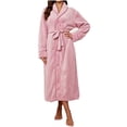 thumbnail image 2 of WIZUTIZ Women's Thick Coral Fleece Absorbent Belted Hooded Bathrobe Winter Cozy Loungewear Robe Long Sleeve Sleepwear with Pockets, 2 of 5