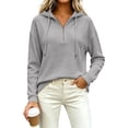 thumbnail image 4 of Quarter Zip Pullover wWomen Waffle Knit Long Sleeve Drawstring Casual Sweatshirt Hooded Tops, 4 of 7