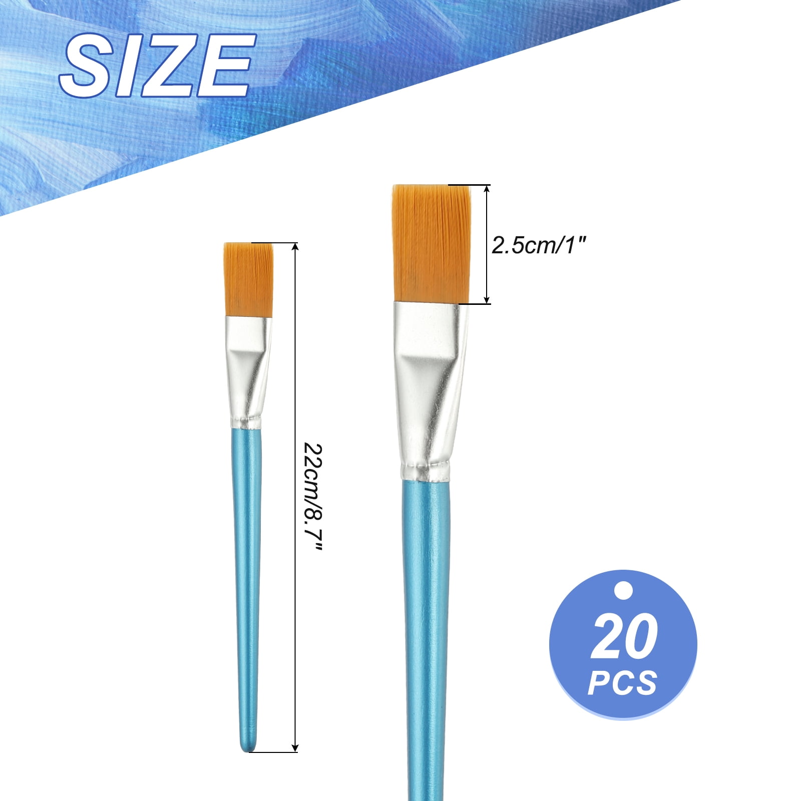 Uxcell 20 Pcs Flat Tip Paint Brushes Bulk, Detail Acrylic Painting Brush Small Miniature Paint Brushes Great for Oil Watercolor Face Artist Canvas Professional Craft, (1.2 inches, Sky Blue)