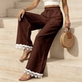 thumbnail image 6 of Lace Patchwork Pants for Women Elastic High Waist Drawstring Wide Leg Pants Causal Loose Palazzo Pants, 2XL, 6 of 7