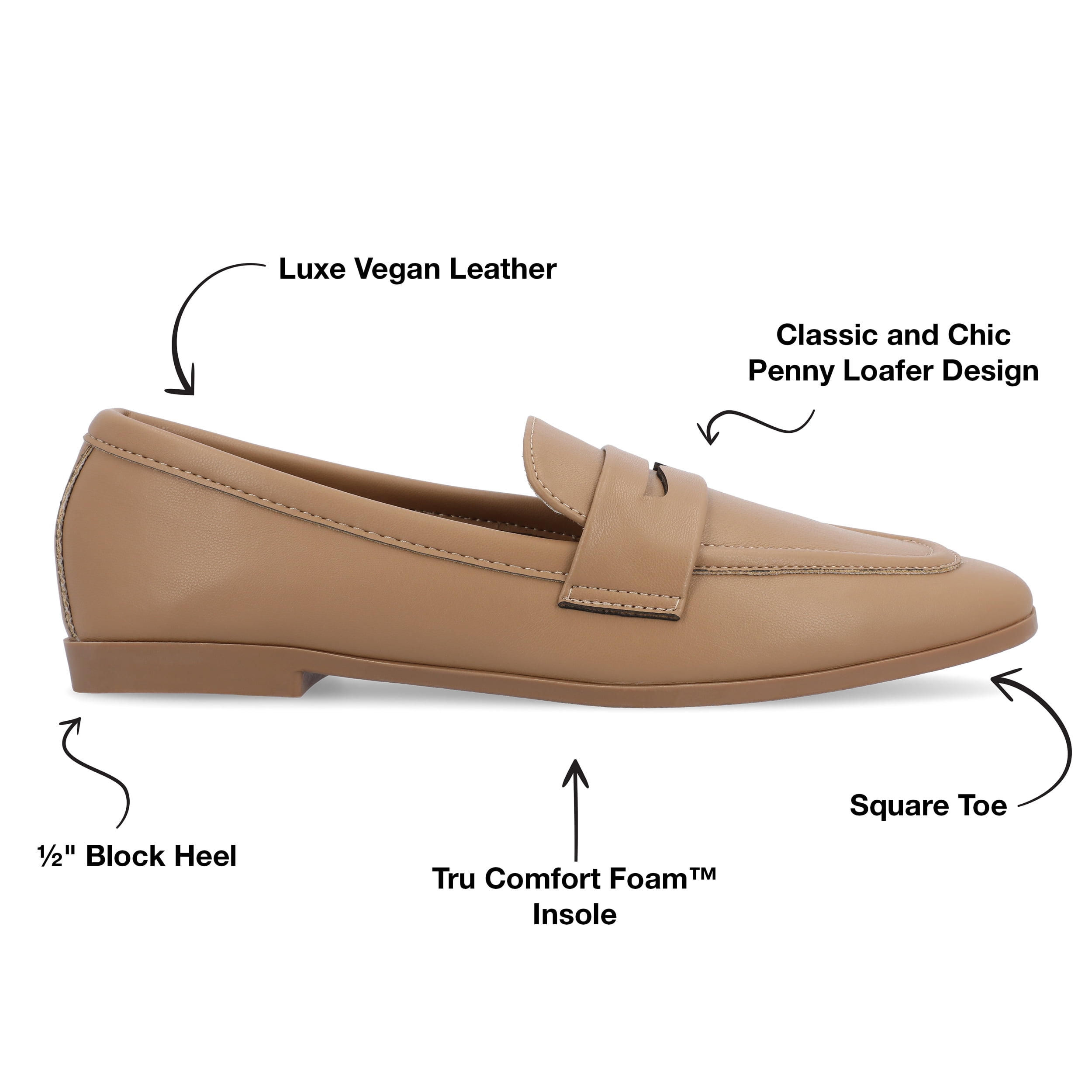 Journee Womens Myeesha Loafer Slip On Square Toe Dress Flats