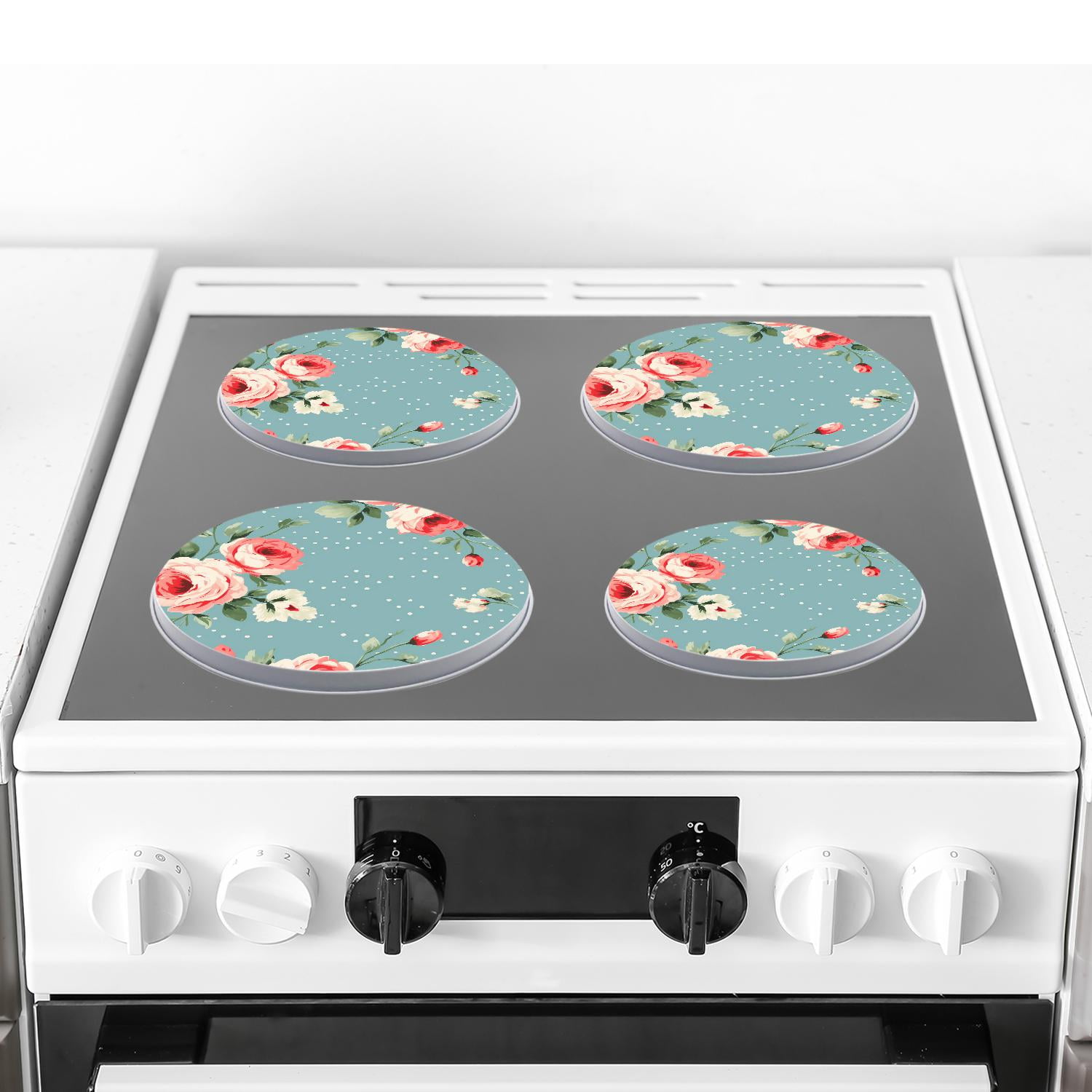 Round Stove Burner Covers 4 Pcs Metal Electric Stove Burner Covers 8Inch And 10Inch ,Bunch Of Spring Flowers Vintage Rose print