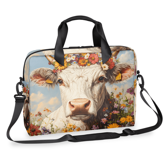 Herdesigns Highland Cow Floral Laptop Bag for Women Men, Computer Case Briefcase Messenger Bags, 15-15.6 inch Laptop Sleeve Shoulder Bag