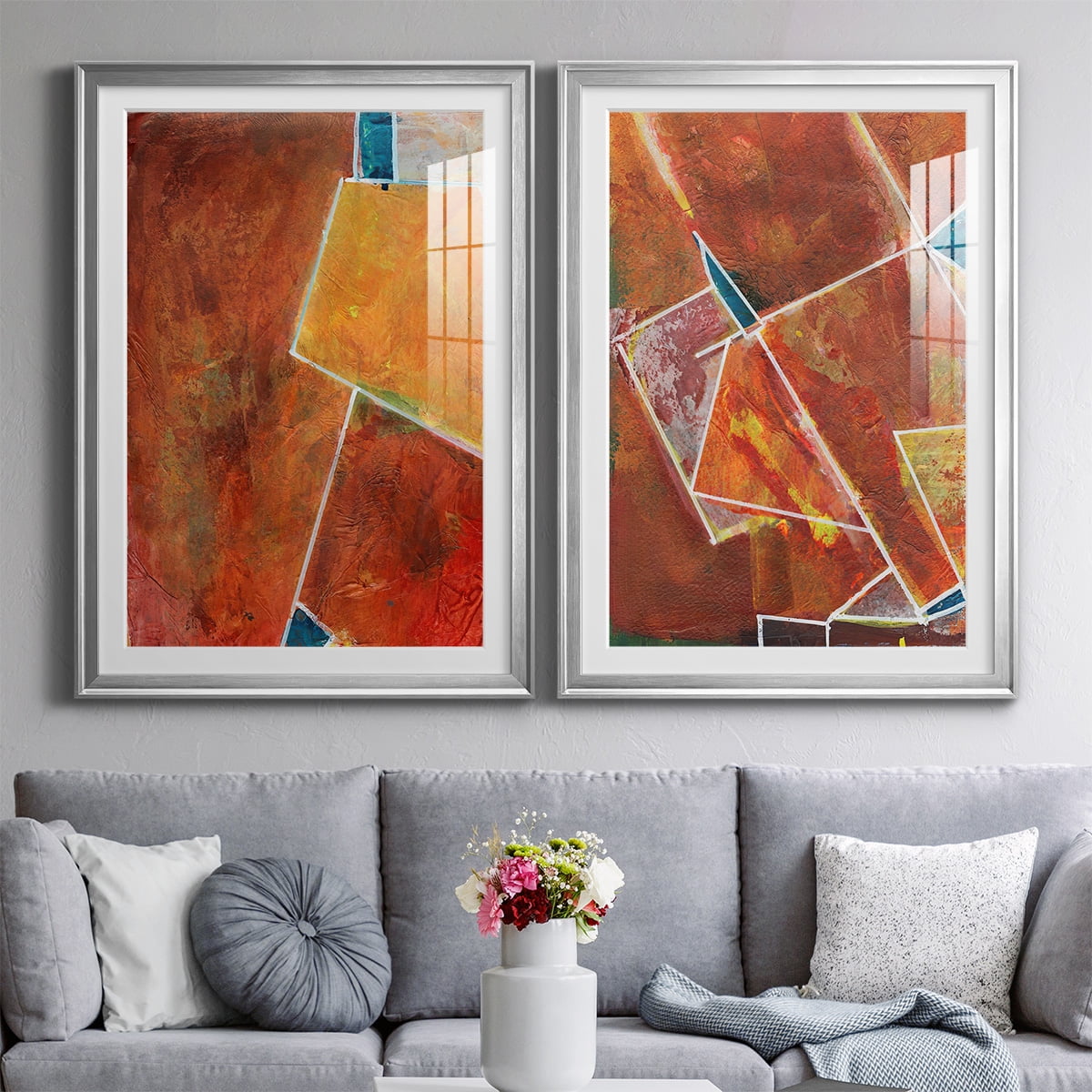 Wexford Home Primary Connection I Premium Framed Print, 30.5" x 42.5" - Ready to Hang, Silver (Set of 2)