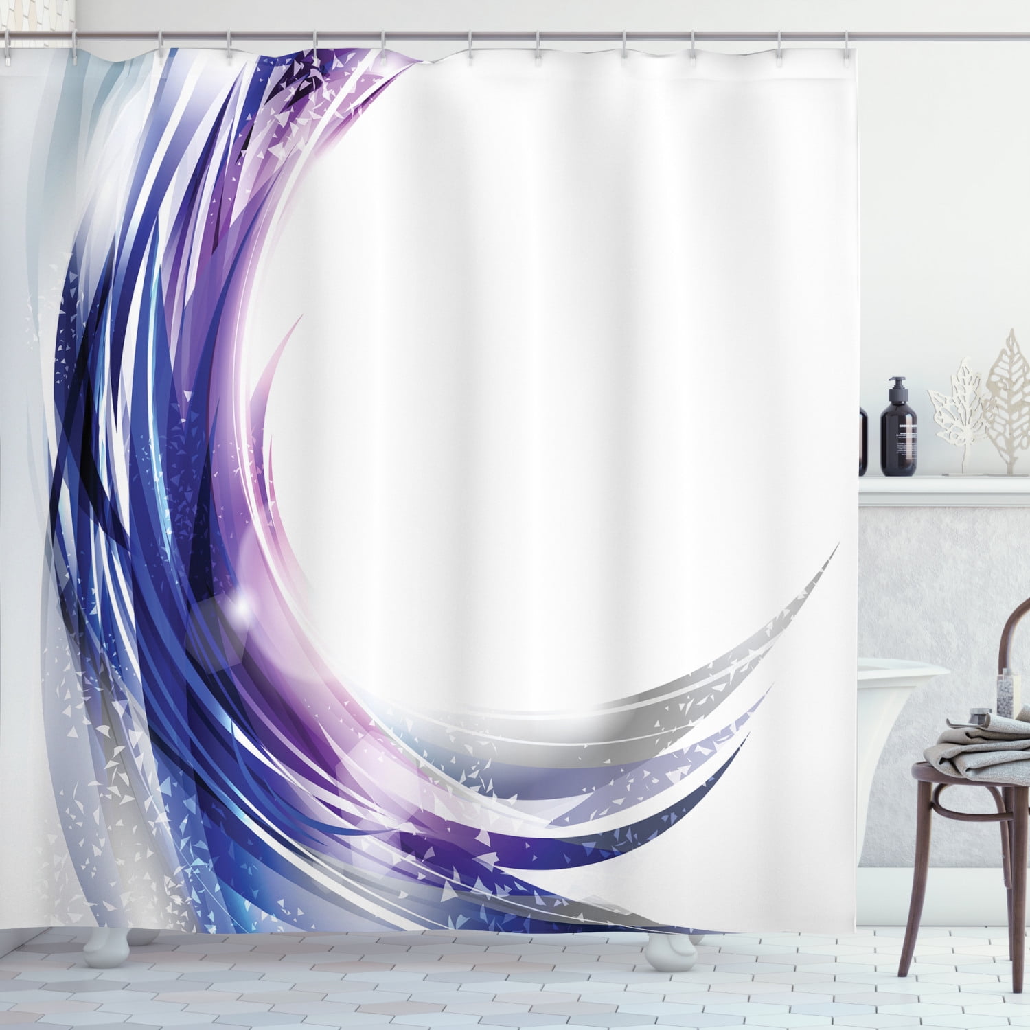 Abstract Shower Curtain Wave like Ombre Dots Print for Bathroom 