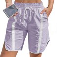 thumbnail image 2 of Summer Elastic Waist Women Drawstring Color Block Straight Cargo Shorts, 2 of 5