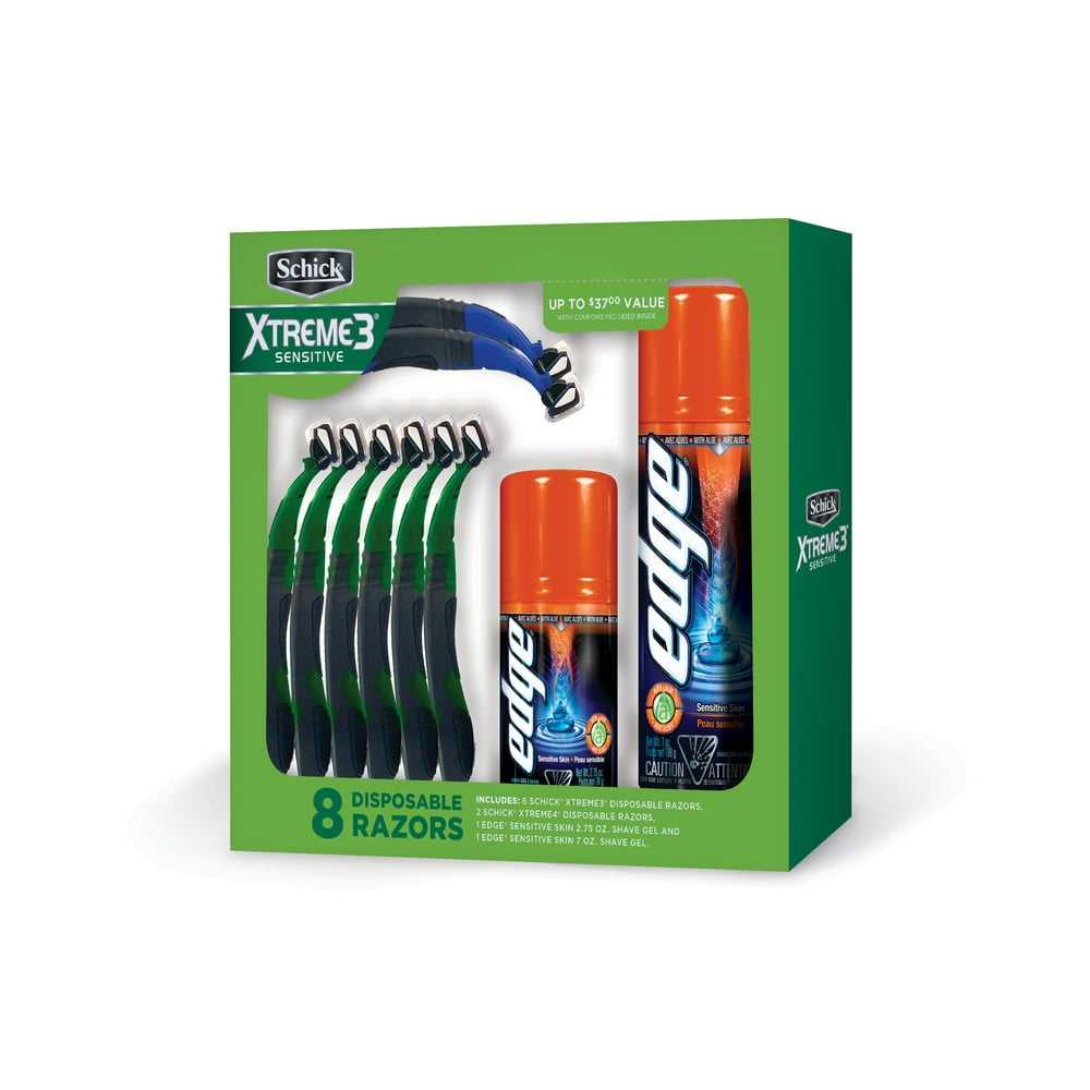 Schick Xtreme3 Disposable Razor Gift Pack includes bonus Xtreme4 Razors & Edge Shave Gel