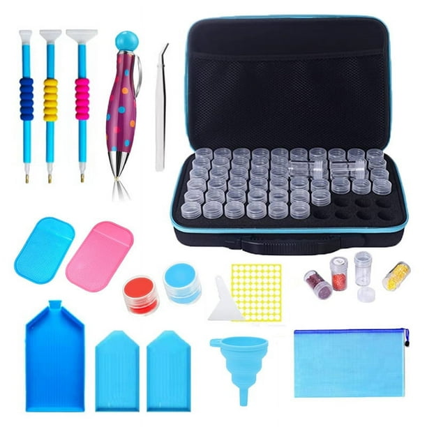 Cajas de almacenamiento para pintura de diamantes, 60 ranuras para accesorios de pintura de diamantes, tarros a prueba de golpes para joyas, cuentas, anillos, dijes, diamantes de imitación brillantes,
