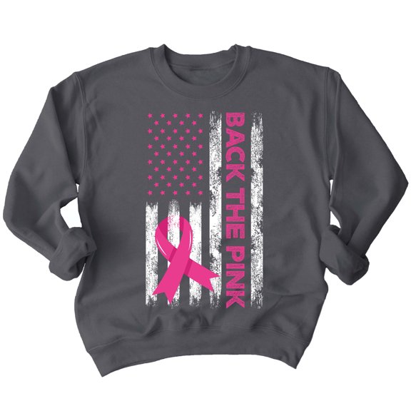 Breast Cancer Back The Pink American Flag US Crewneck Sweatshirt, 2XL, Charcoal