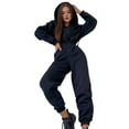 thumbnail image 2 of Women Fleece Jumpsuits Outfits Hooded Sweatshirt Set High Waist Ladies Jumpsuit Black S, 2 of 7
