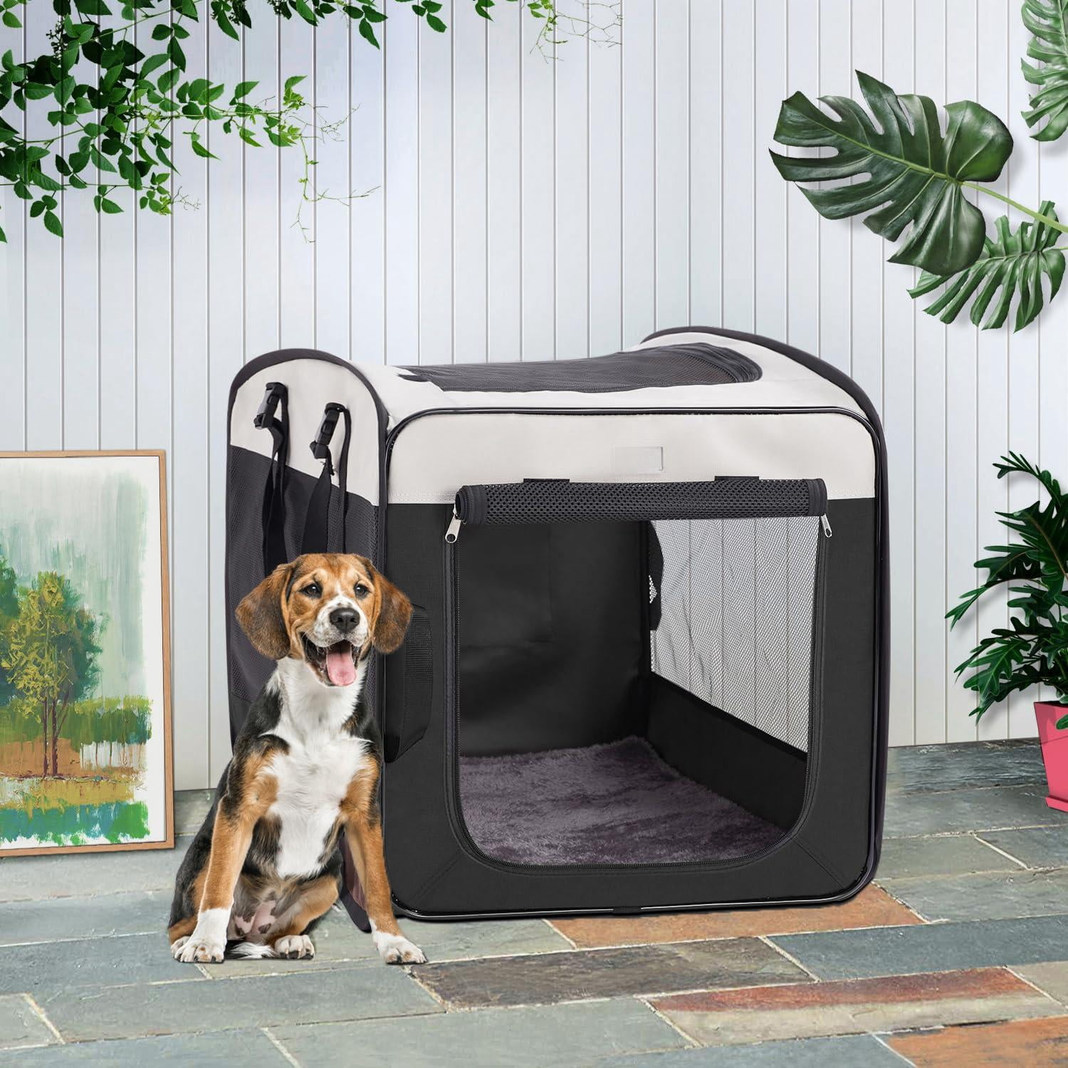 Dog Kennels And Crates For Medium Dogs  Portable Pop Up Indoor Pet Cage With Sturdy Wire Frame Collapsible Travel Crate Soft Sided Cat Bag Escape Proof (black 32.0" L X 21.0" W 26.0" H)