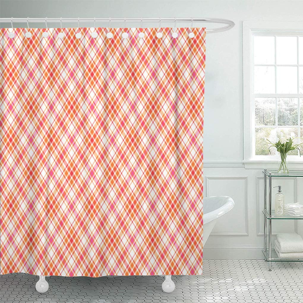 SUTTOM Tangerine Orange and Hot Pink Bright Cream Tartan Cute Shower