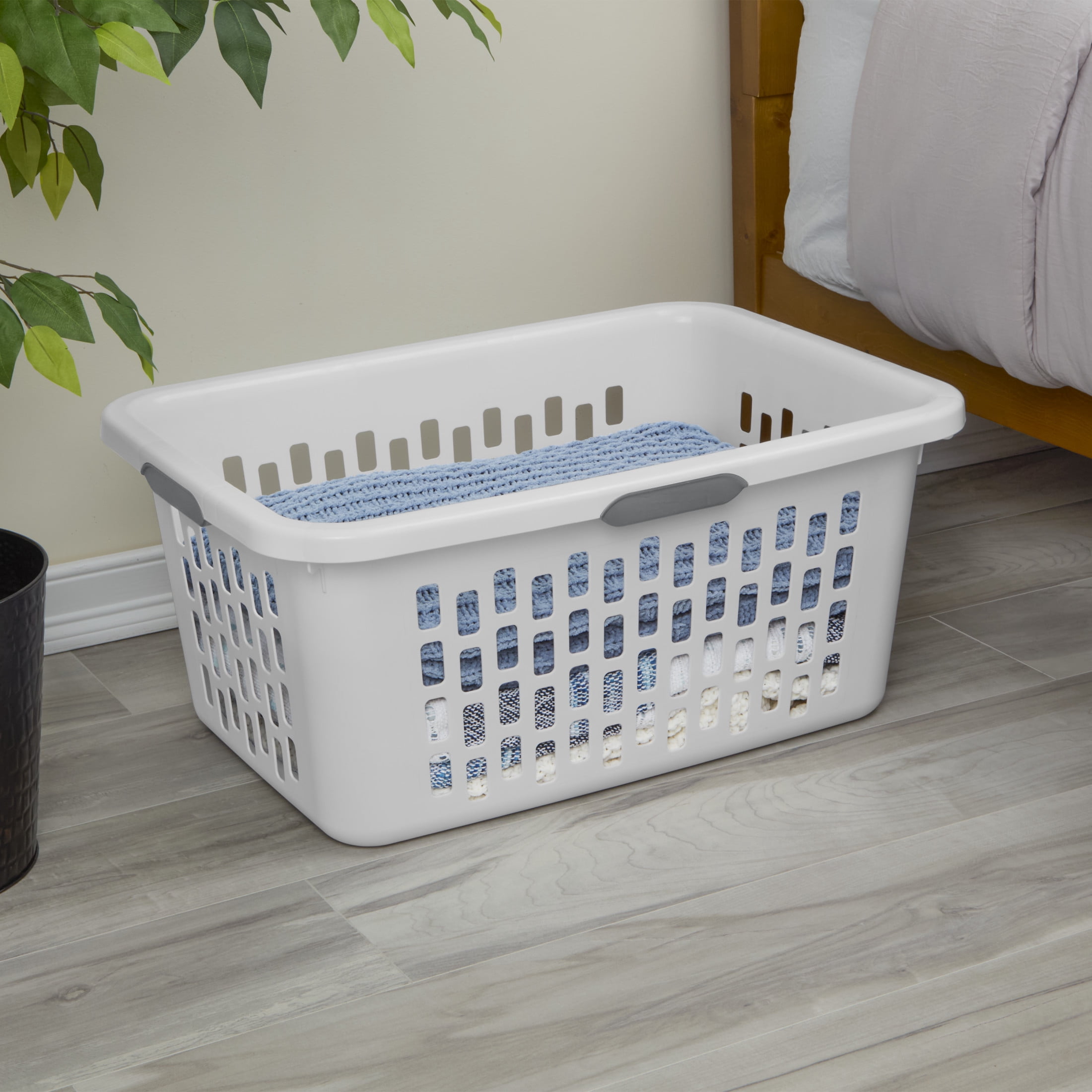 Sterilite 2 Bushel Large Plastic Laundry Basket with 4 Comfort Grip Handles, White