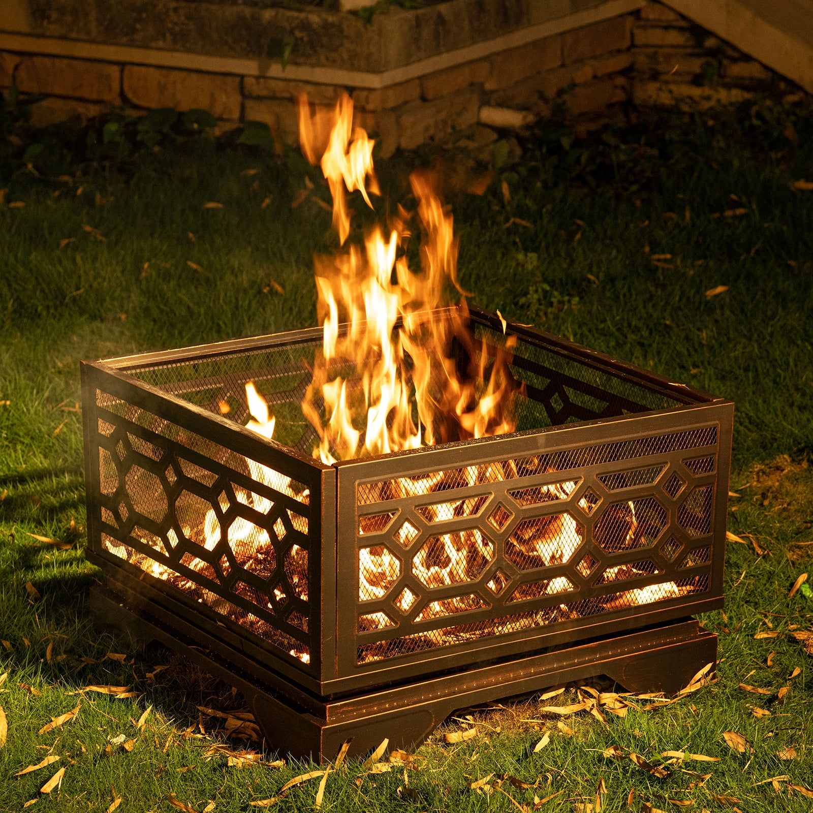MistMo 26“ Square Wood Burning Fire Pit for Outdoor Patio Garden