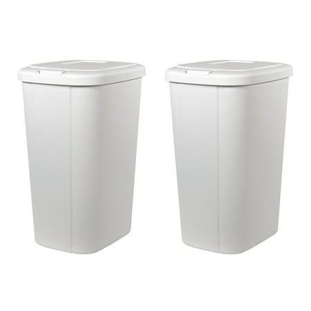 Hefty 13.3-gal Touch Lid Trash Can, White with Decorative Texture (2 Pack)