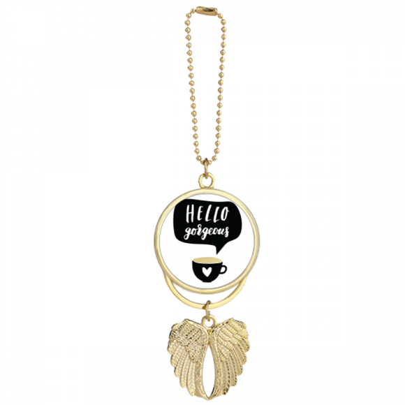Hello Gorgeous Quote Handwrite Car Keychain Angel Wing Pendant