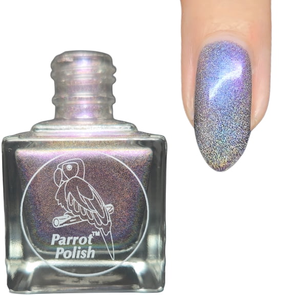 Parrot Polish Holographic Nail Polish, Shimmering Quick Dry Purple Color Lacquer, Long Lasting Chrome Shimmer Nail Enamel, Hazmonific, 0.5 Fl Oz