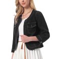thumbnail image 4 of INSPIRE CHIC Women's Denim Jacket Collarless 2026 Cardigan Long Sleeve Jean Jackets 2XL Black, 4 of 6