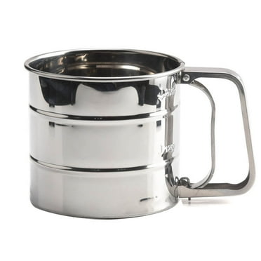 Flour Sifter for Baking, Stainless Steel Hand Crank Flour Sifter, Baking Sieve Cup Mesh Crank Flour Sifter with Measuring Scale Mark for Flour Icing Sugar - by ROBOT-GXG