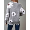 thumbnail image 5 of Sweaters for Women Spring Fall Color Block Ribbed Ruffle V Neck Loose Fit Pullover Knit Y2k Cute Sweater Tops Grey S, 5 of 8