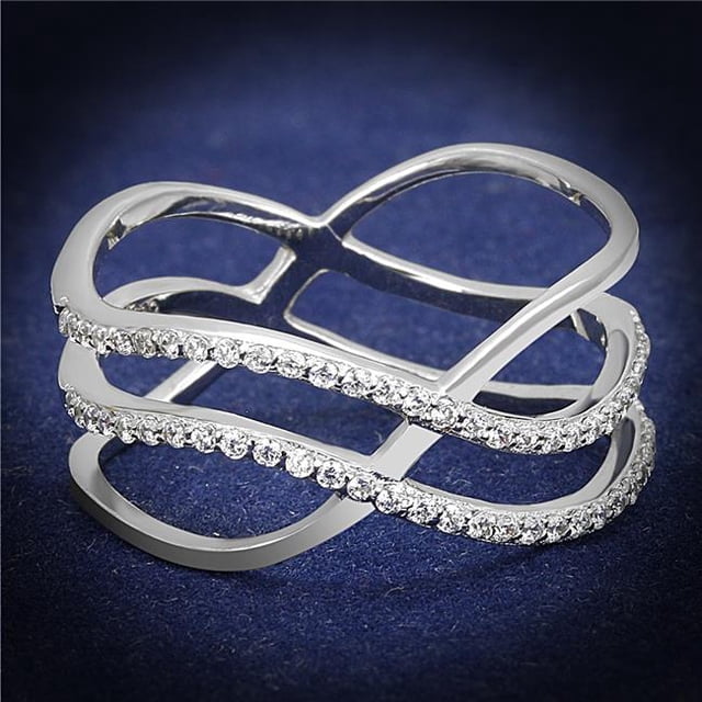 Women Rhodium 925 Sterling Silver Ring with AAA Grade CZ in Clear - Size 7