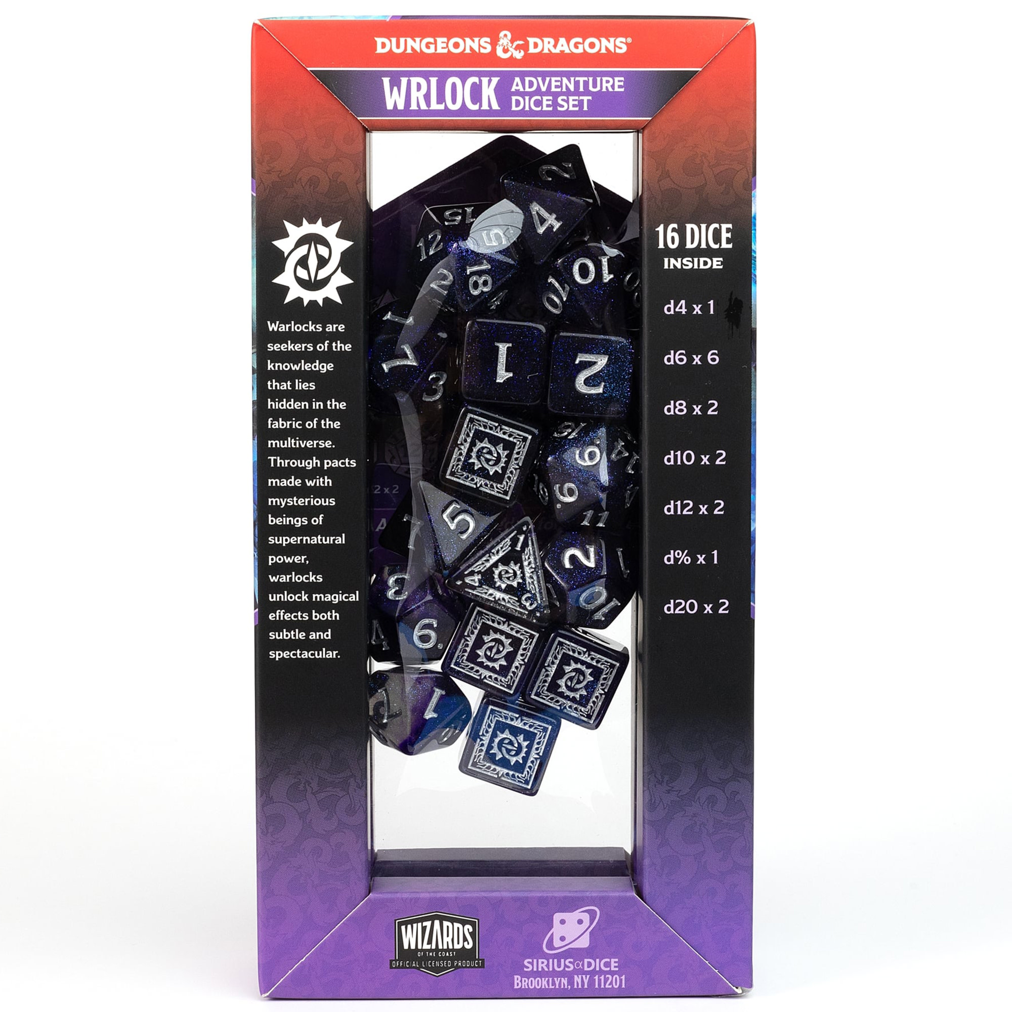 Dungeons & Dragons: D&D Adventure Dice: Warlock - Purple - 16pc RPG Set, Class Symbols, Roleplaying Game Accessory, Sirius Dice, Officially Licensed