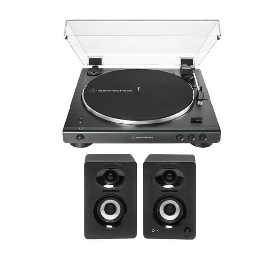 Audio-Technica AT-LP60XBT Bluetooth Belt Drive Turntable with Speakers Pairs, Black