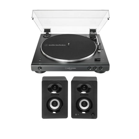 Audio-Technica AT-LP60XBT Bluetooth Stereo Turntable (Black) with Bluetooth Studio Monitors - Pair