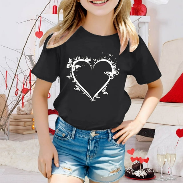 UANWENN T-Shirts d'Été pour Filles pour Activités Extérieures Confortables à Col Rond Imprimés T-Shirts Extensibles Décontractés pour Enfants Âge 3 13 Ans 2t Hauts à Manches Longues Salopette Fille pour Bébé Fille T-Shirt Lépreux