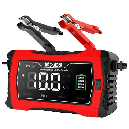 10A Automatic Charging for Lithium LiFePO4 GEL Lead-Acid Batteries 12V 24V Motorcycle Charger Car Battery Charger(US)