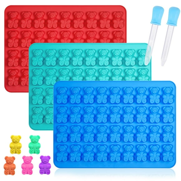 Webake Large Gummy Bear Molds Over 3 ML with 2 Droppers, 3 Pack 36-Cavity Silicone Bear Shaped Gummy Candy Molds, Easy to Release, Perfect for Gummy, Candy, Cake Decorations, Chocolate, Treats
