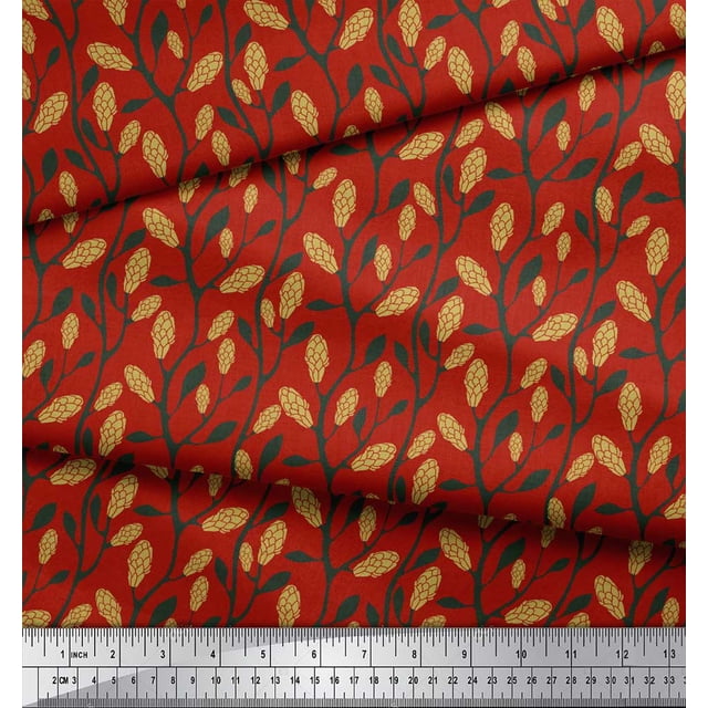 Soimoi Tissu en Coton Rouge Canard Feuilles & Trèfle Imprimés Floraux au Mètre 42 Pouces de Large