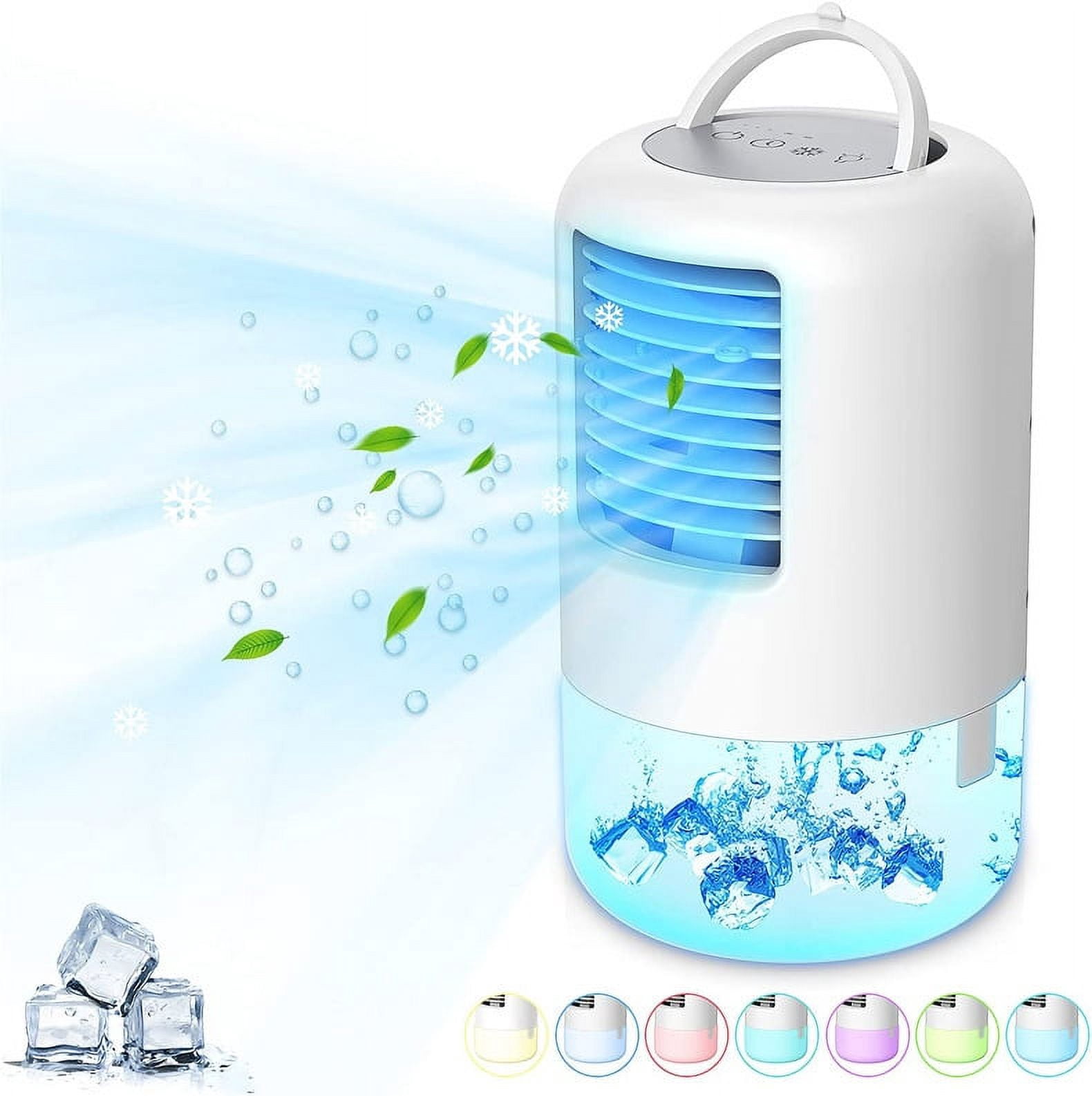 Jinsinto Mobile Air Conditioner, Mini Personal Air Cooler, 4 in 1 Portable Air Conditioner 3 Wind Speeds and 7 LED Colors, Humidifier, Fan for Home/Office (